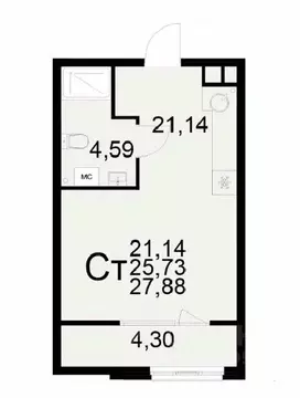 1-к кв. Рязанская область, Рязань ул. Бирюзова (27.88 м)