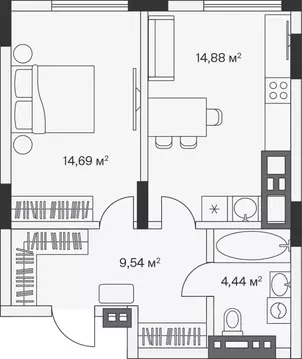 1-к кв. Калининградская область, Гурьевский муниципальный округ, пос. ...