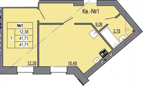 1-к кв. Костромская область, Кострома ул. Козуева, 114 (41.71 м)