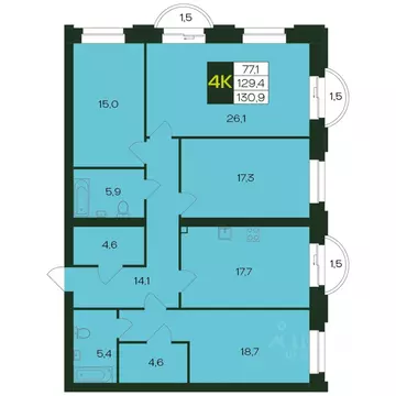 4-к кв. Чувашия, Чебоксары просп. Чебоксарский, 45к1 (131.1 м)