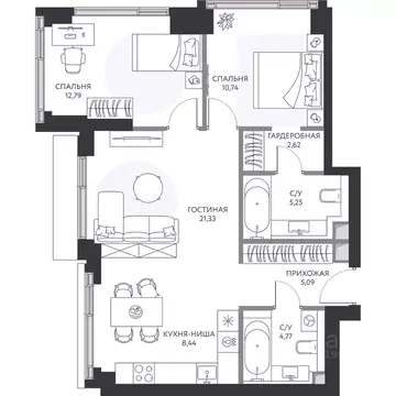 2-к кв. Москва 1-й Сетуньский проезд, 8 (71.7 м)