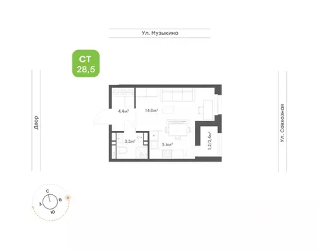1-к кв. Хабаровский край, Хабаровск Совхозная ул. (28.5 м)