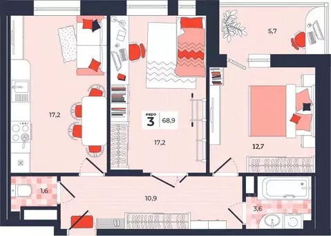 3-к кв. Тульская область, Тула ул. Академика Насоновой, 1А (68.9 м)