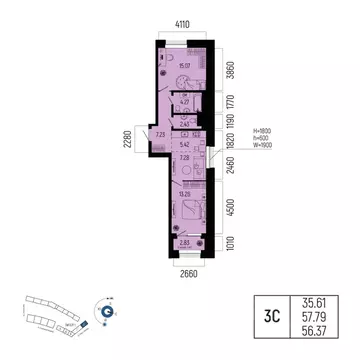 3-к кв. Башкортостан, Уфа Глумилино-1 мкр, Новатор жилой комплекс ...