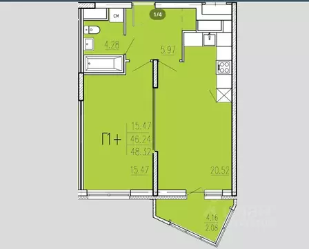 1-к кв. Пензенская область, Пенза ул. Студеный Кордон, 48 (48.32 м)