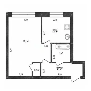 1-к кв. Башкортостан, Уфа Кольцевая ул., 59 (32.2 м)