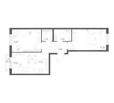 2-к кв. Башкортостан, Уфа ул. Минигали Губайдуллина, 8к9 (57.36 м)