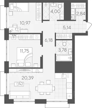 2-к кв. Тюменская область, Тюмень ул. Краснооктябрьская, 4Ак1 (65.05 ...