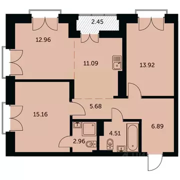 3-к кв. Новосибирская область, Новосибирск ул. Шевченко, 19/1к3 (74.4 ...