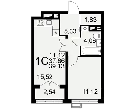 1-к кв. Тульская область, Тула Выше жилой комплекс (39.13 м)