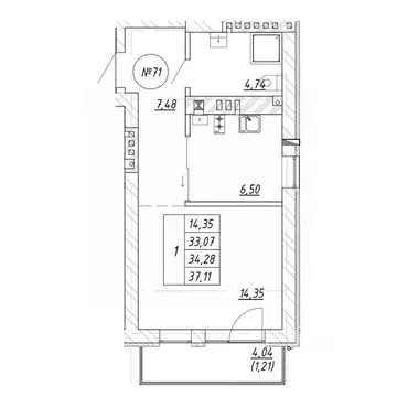 1-к кв. Калининградская область, Зеленоградск  (37.11 м)