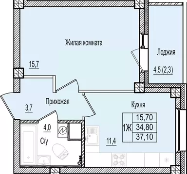 1-к кв. Псковская область, Псков Крестовский жилой комплекс (37.1 м)