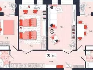 3-комнатная квартира: Тула, улица Новосёлов, 2к3 (68.7 м)