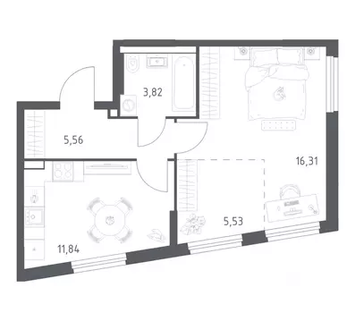 1-к кв. Башкортостан, Уфа ул. Минигали Губайдуллина, 8к9 (43.06 м)