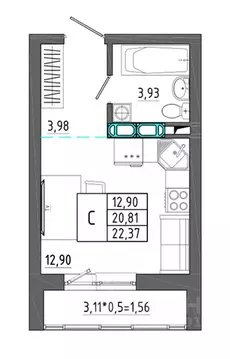 Студия Воронежская область, Воронеж Нижняя ул., 32 (22.37 м)