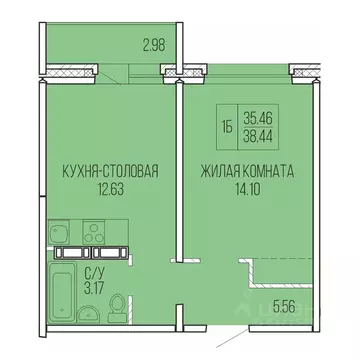 1-к кв. Архангельская область, Архангельск Карпогорская ул., 38 (38.44 ...