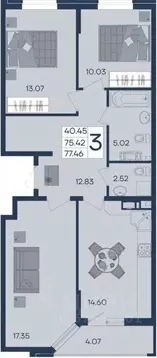 3-к кв. Краснодарский край, Краснодар  (77.46 м)
