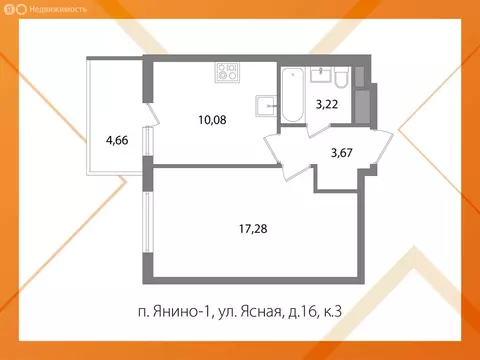 1-комнатная квартира: Янино-1, Ясная улица, 16к3 (35.65 м)