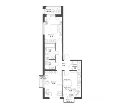2-комнатная квартира: Кольцово, жилой комплекс Счастье в Кольцово, 8 ...