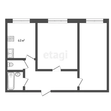 2-комнатная квартира: Пласт, улица Строителей, 11 (44.4 м)