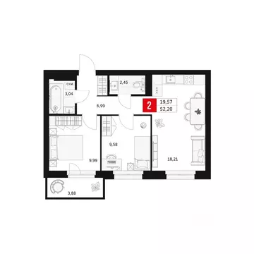 2-к кв. Башкортостан, Уфа ул. Большая Московская, 11 (52.2 м)