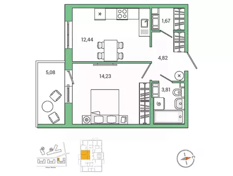 1-к кв. Ленинградская область, Гатчина ул. Чехова, 39к2 (37.9 м)
