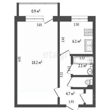 1-к кв. Калининградская область, Калининград Алданская ул., 11 (32.7 ...