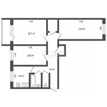 3-к кв. Вологодская область, Вологда ул. Текстильщиков, 21Б (59.4 м)
