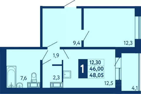 1-к кв. Башкортостан, Уфа ул. Генерала Кусимова, 20 (47.6 м)