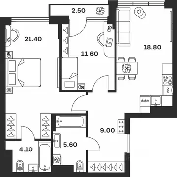 2-к кв. Тульская область, Тула ул. Фридриха Энгельса, 62 (73.0 м)
