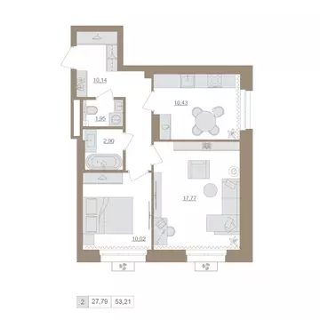 2-к кв. Башкортостан, Уфа бул. Яркий (53.21 м)