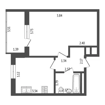 1-комнатная квартира: Патрушева, улица Николая Гоголя, 1 (40.6 м)