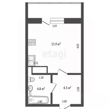 Студия Тюменская область, Тюмень ул. Верхнетарманская, 1 (23.3 м)