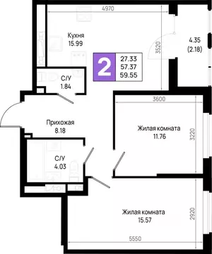 2-к кв. Ленинградская область, Всеволожский район, Свердловское ...