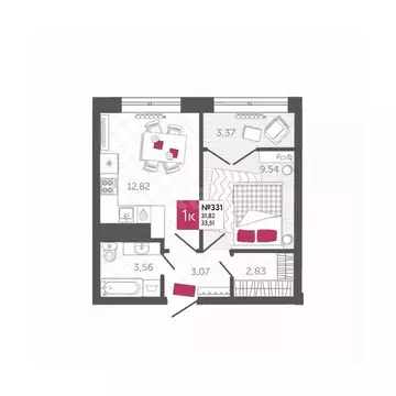 1-к кв. Тульская область, Тула ш. Калужское, 20к3 (33.5 м)