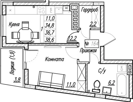 1-к кв. Калининградская область, Пионерский  (36.7 м)