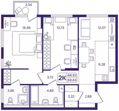 2-к кв. Приморский край, Владивосток ул. Борисенко (69.63 м)