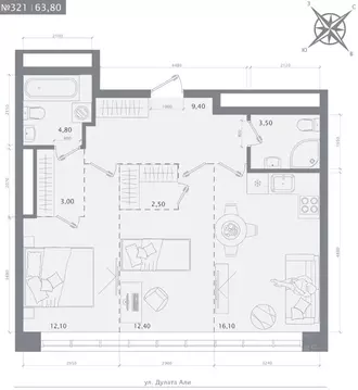 2-к кв. Татарстан, Казань 1712 жилой комплекс (63.8 м)