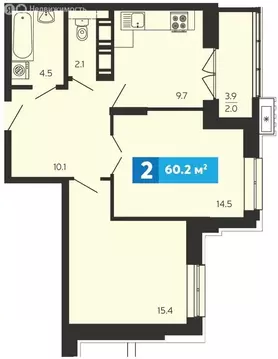 2-комнатная квартира: Засечное, Прибрежный бульвар, 5 (60.2 м)