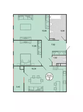 2-к кв. Ставропольский край, Ставрополь № 15 мкр,  (65.63 м)