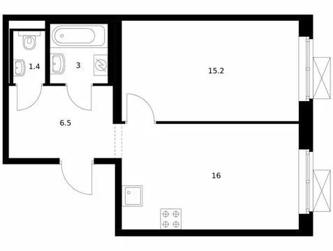 1-комнатная квартира: Москва, ЖК Люблинский Парк, к19 (42.1 м)