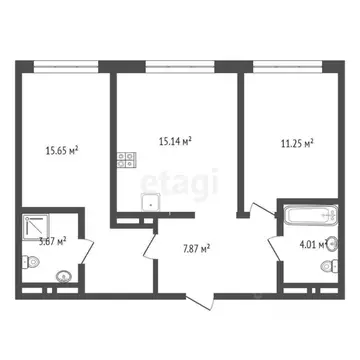 2-к кв. Тюменская область, Тюмень ул. Анатолия Клиндюка, 6 (58.2 м)