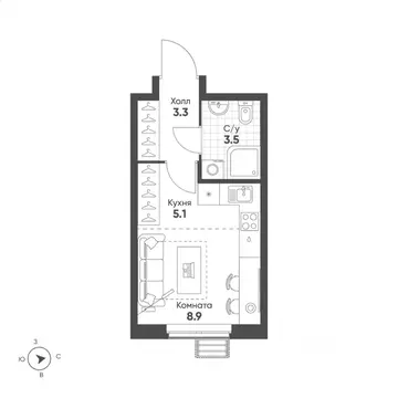 Студия Свердловская область, Екатеринбург Солнечный жилрайон,  (20.8 ...