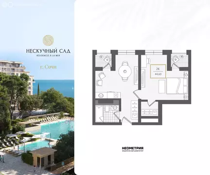 2-комнатная квартира: Сочи, жилой район Адлер, микрорайон Курортный ...