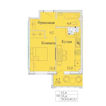1-к кв. Ивановская область, Иваново Капучино жилой комплекс (40.1 м)