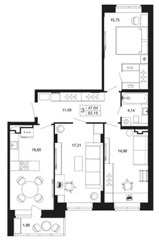 3-комнатная квартира: Апрелевка, жилой комплекс Времена Года, к12 ...