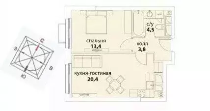 1-комнатная квартира: Москва, Шелепихинская набережная, 34к6 (44 м)