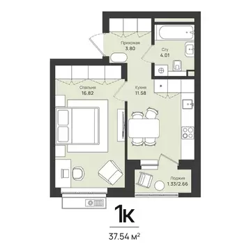 1-к кв. Пермский край, Пермь Уинская ул., 56 (37.54 м)