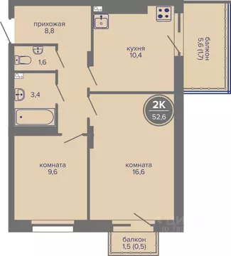 2-к кв. Пермский край, Пермь ш. Космонавтов, 309Ак1 (52.6 м)