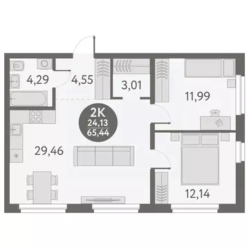 2-к кв. Новосибирская область, Новосибирск ул. Титова, 253/9 (65.44 м)